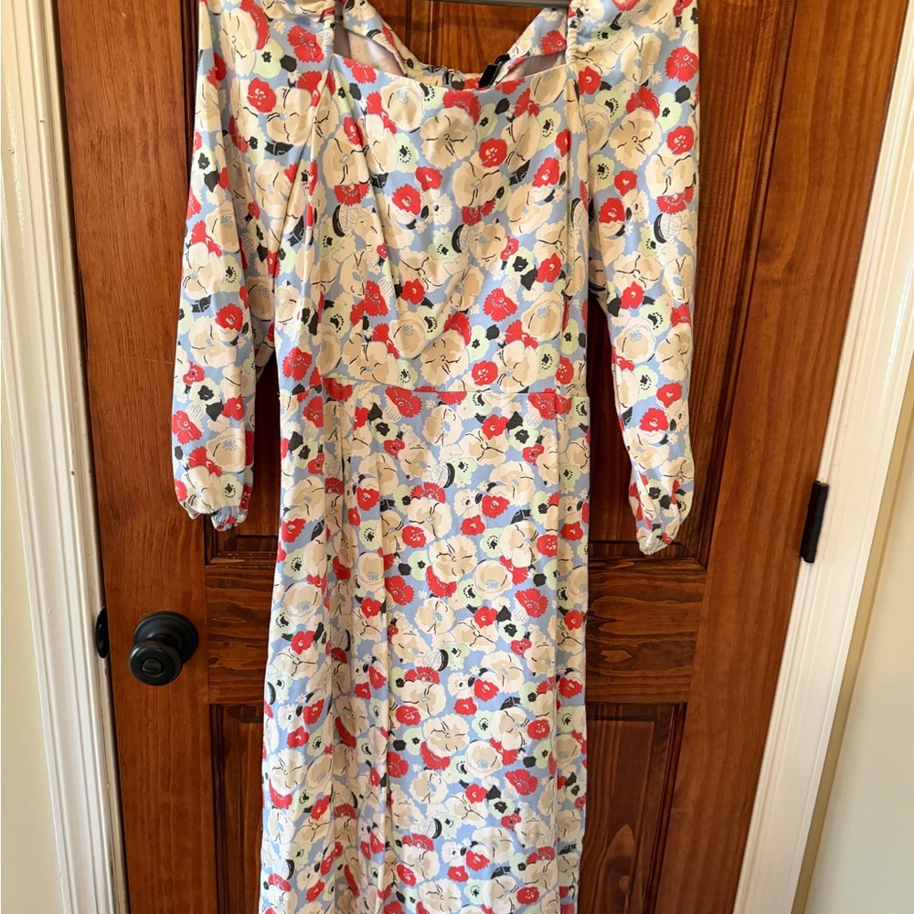 Ann Taylor Factory Red and Blue Floral Long Sleeve Dress